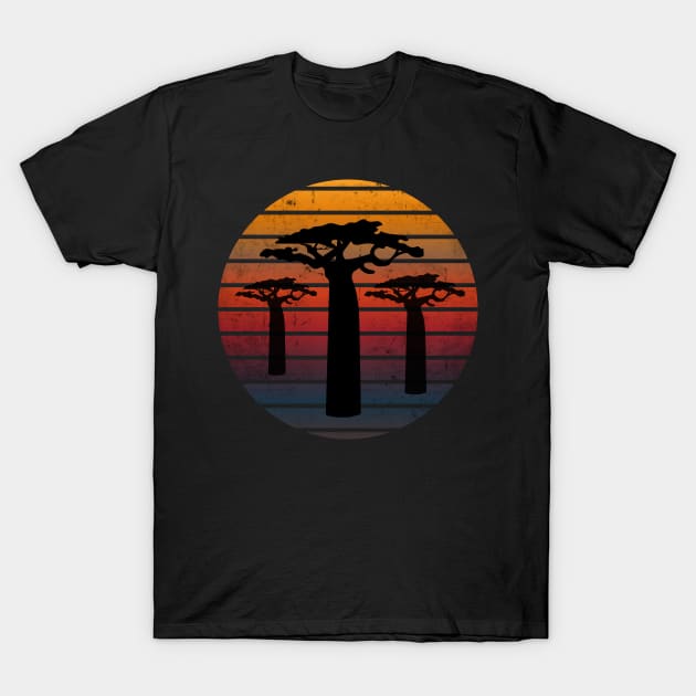 THREE BAOBAB TREES IN DISTRESSED RETRO SUNSET ADANSONIA TREE T-Shirt by KutieKoot T's